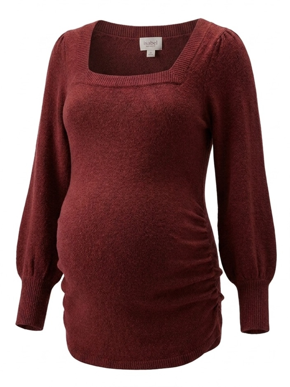 Isabel Brick Red Square Neck Ruched Side Maternity Sweater size small